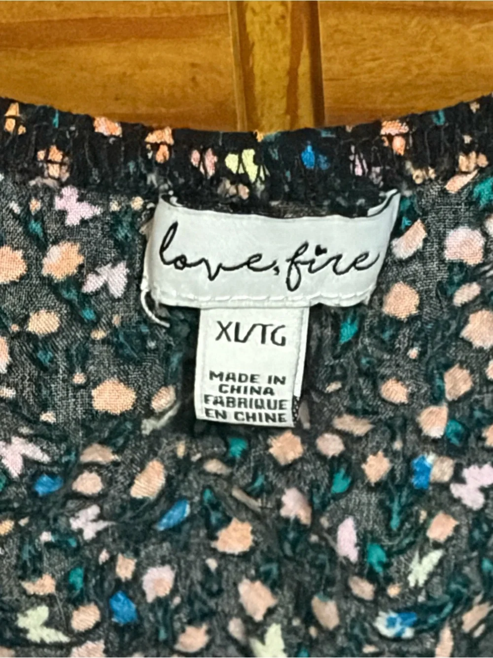 love, Fire Black Floral Puff Sleeve Crop Top & Skirt with Pink & Orange Dots